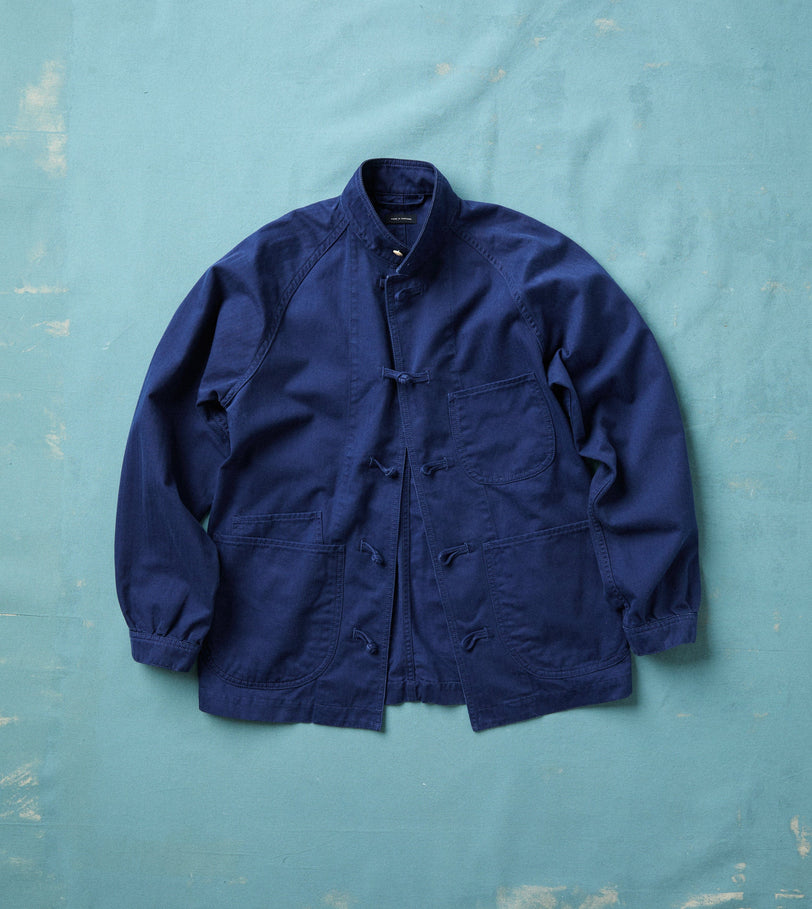 French Blue Herringbone Cotton Artist Chore Jacket