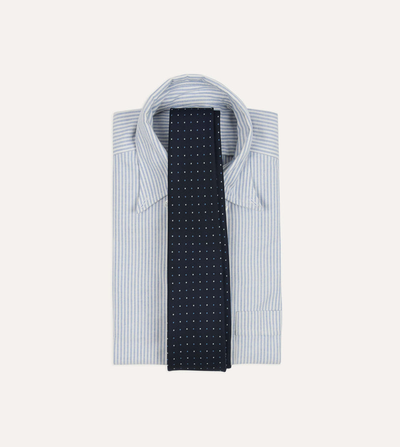 Navy Crosses Print Silk Self Tipped Tie