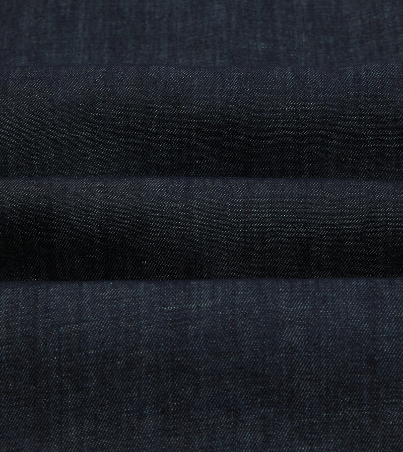 Navy Cotton-Hemp Denim Camp Collar Work Shirt